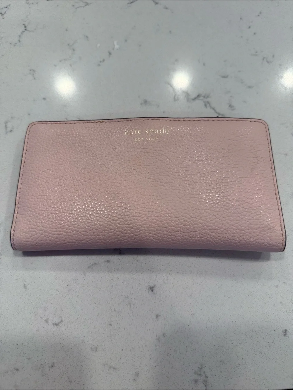 kate spade Soft Pink Pebbled Leather Zip Wallet